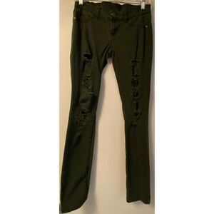 Rue 21 Olive Green Ripped Straight Leg Skinny Jeans Juniors Sz 1/2
